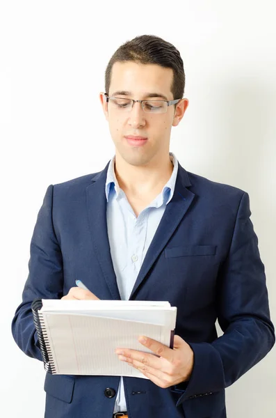 Retrato Del Joven Profesor Aislado Sobre Fondo Blanco —  Fotos de Stock