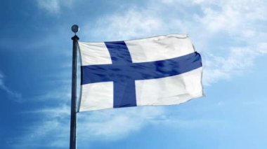 Finlandiya bayrağı mavi gökyüzü arka plan üzerinde görmek