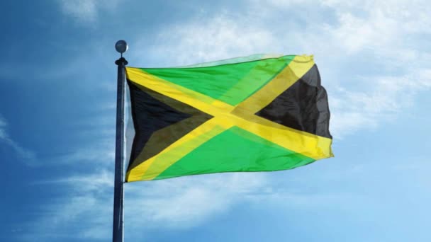 Vergrote Weergave Van Vlag Van Jamaica Blauwe Hemelachtergrond — Stockvideo