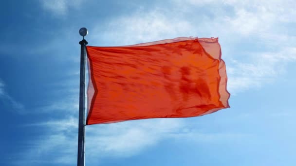 Close View Red Flag Blue Sky Background — Stock Video