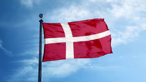 Close Visning Danmarks Flag Blå Himmel Baggrund – Stock-video