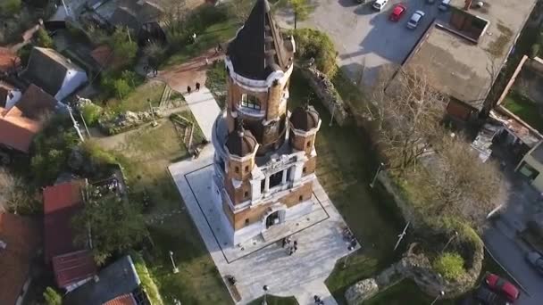 Vista Aérea Torre Gardos Río Danubio Belgrado Zemun — Vídeos de Stock
