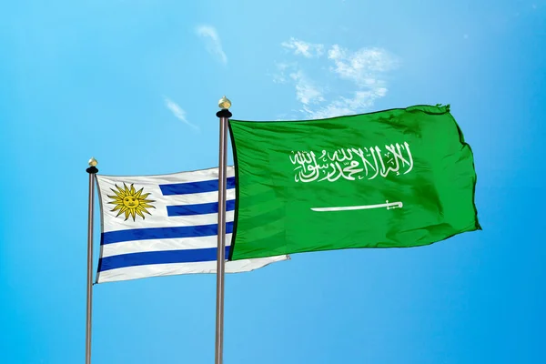 Saudi Arabia Uruguay Flag Mast — Stock Photo, Image