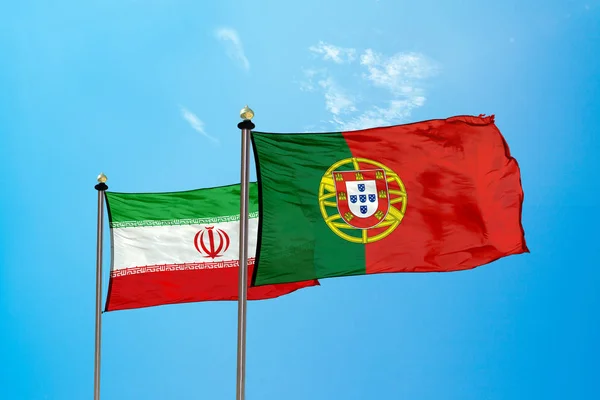 Portugal Iran Flag Mast — Stock Photo, Image