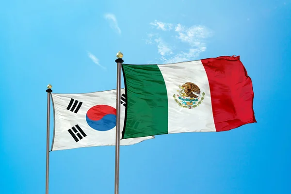 México Corea Del Sur Bandera Mástil — Foto de Stock