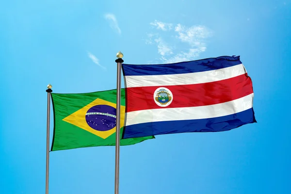 Brasil Costa Rica Bandeira Mastro — Fotografia de Stock