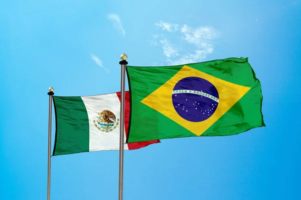 Brazil and Mexico flag on the mast