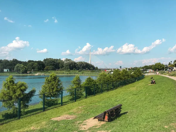 Ponte Dei Cavi Sul Fiume Sava Belgrado Serbia — Foto Stock