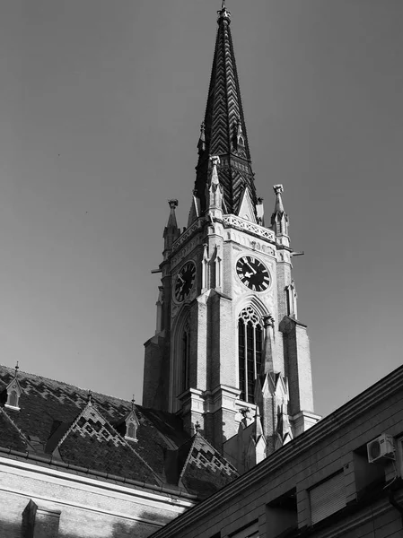 Vecchia Chiesa Novi Sad Serbia Bianco Nero Foto — Foto Stock