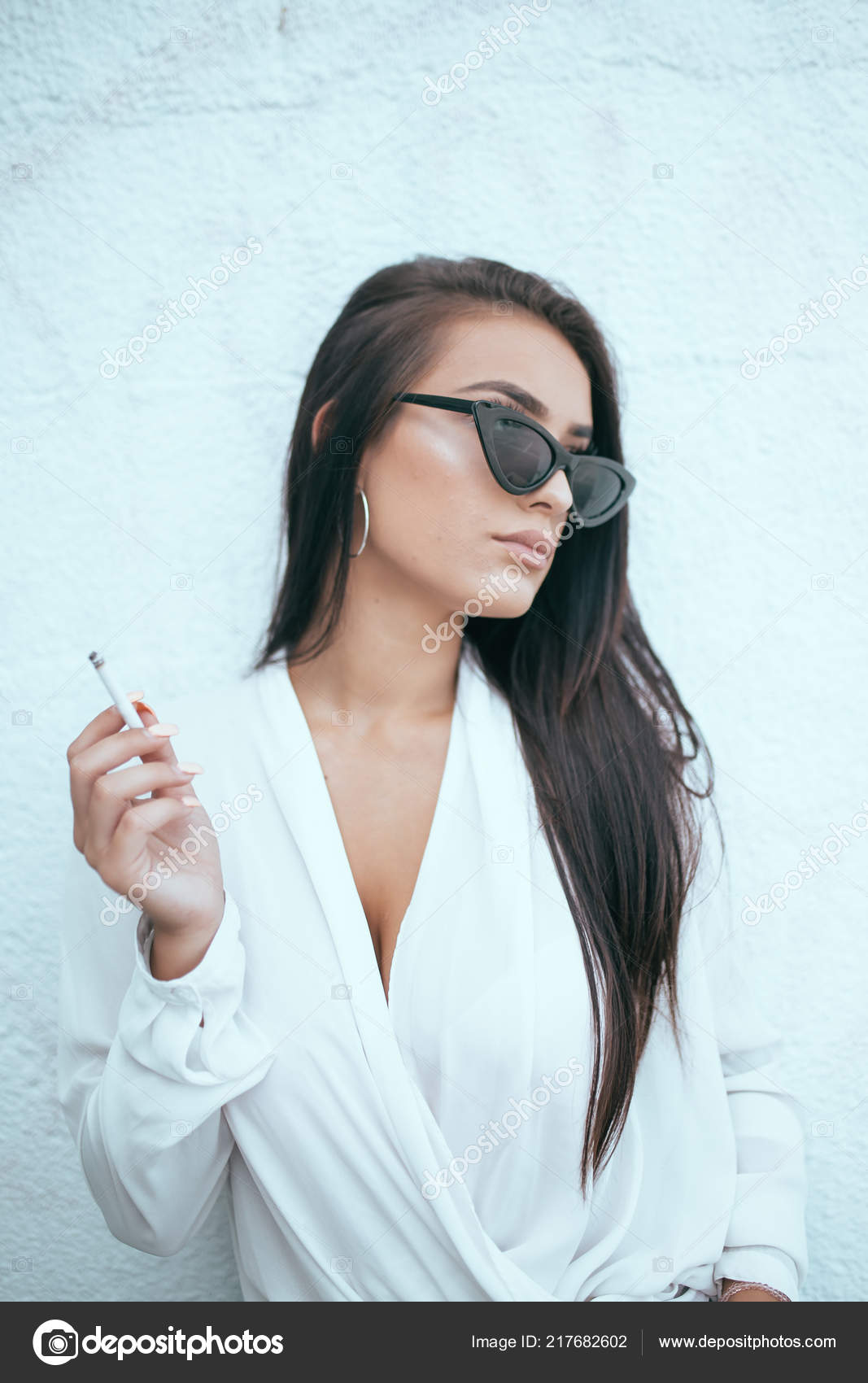 Portrait Beautiful Young Girl Smoking Cigarette Stock Photo by ...