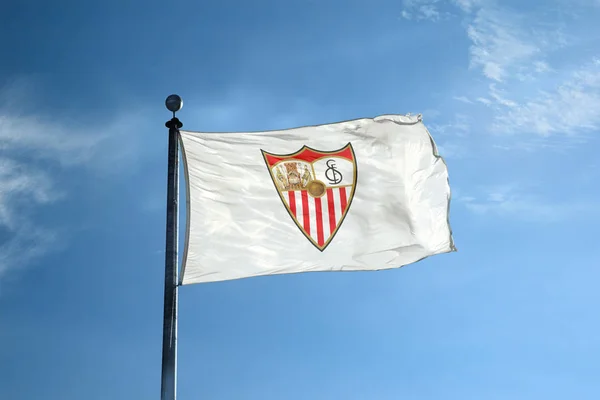 Spanien November 2018 Sevilla Football Team Flagga Masten — Stockfoto