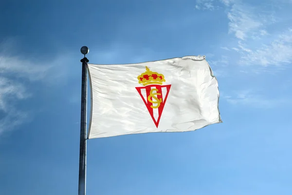 Spanien November 2018 Sporting Gijon Football Team Flagga Masten — Stockfoto