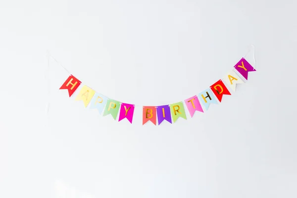 Birthday Colorful Fabric Bunting White Wall Background — Stock Photo, Image