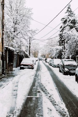 Belgrade, Sırbistan - 15 Aralık 2018: Belgrade sokakları sonra ilk kar