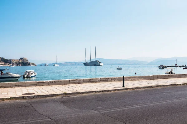 Seascape with small yachts in port, Greece.