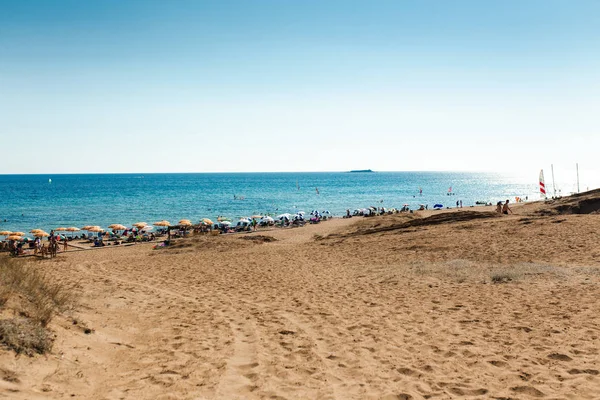 Blick Auf Den Strand Auf Korfu Griechenland Einem Der Beliebtesten — Stockfoto