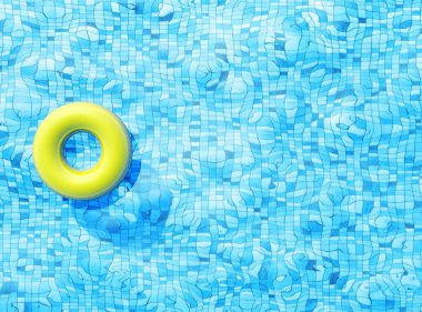 Sarı havuz yüzer, halka yüzer ferahlatıcı mavi bir yüzme havuzunda