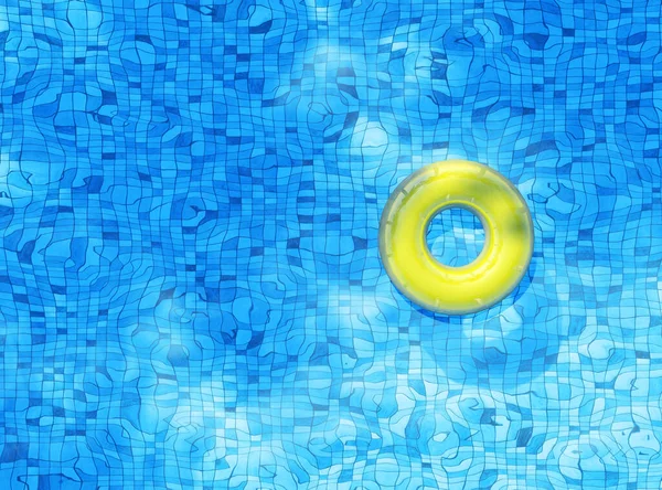 Жовтий Басейн Плаває Кільце Плаває Освіжаючому Блакитному Басейні Стокове Зображення