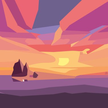 Okyanusta gün batımı veya gün doğumu, doğa manzarası.