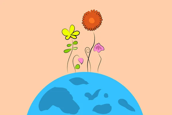 花と地球の概念 — ストックベクタ