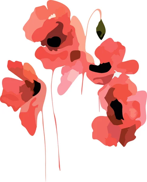 Εικονογράφηση Τυποποιημένων Κόκκινων Λουλουδιών Παπαρούνας — Διανυσματικό Αρχείο