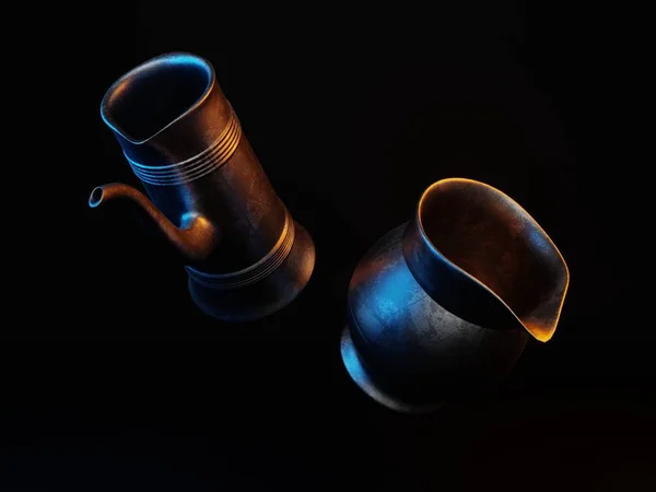 Image of dishes on a dark background, 3d rendering — Stock Photo, Image