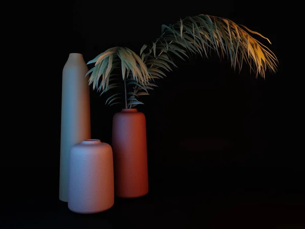 Bilden av vaser på svart bakgrund, 3d-Rendering — Stockfoto