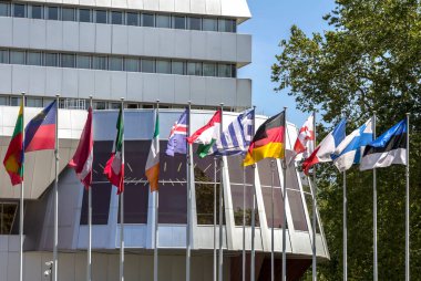 Strasbourg, Fransa: Strazburg, Fransa 'da Avrupa Sarayı' nın inşası. Bina 1977 yılından beri Avrupa Konseyi Parlamenterler Meclisi 'ne ev sahipliği yapmaktadır.