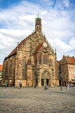 Frauenkirche (Leydimizin Kilisesi) Nuernberger Hauptmarkt 'ta (merkez kare) tarihi Nuremberg kasabasında. Nuremberg, Bavyera, Almanya. Nuremberg.