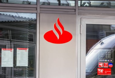 Wurzburg, Almanya: Santander Bankası iş logosu, dışarıda, Wurzburg Bavyera
