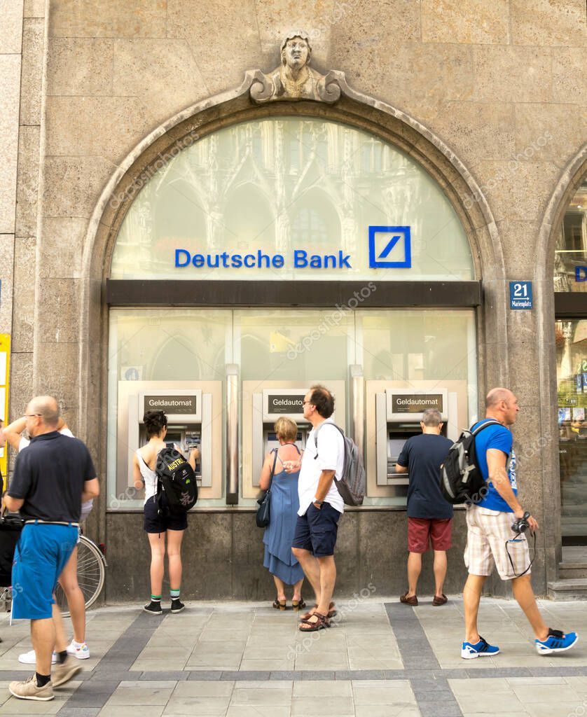 Munich, GERMANY : DEUTSCHE Bank logo on August 26, 2017 in Munich, Germany.Deutsche Bank AG is a German global banking and financial services company with its headquarters in Frankfurt.