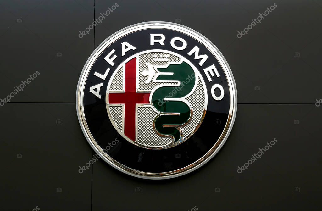 Furth, Germany : Alfa Romeo logo on a wall. Alfa Romeo is an Italian car manufacturer
