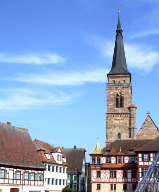 Ortaçağ eski kasabası (Alt Stadt) görüşü, Almanya 'nın Schwabach kenti