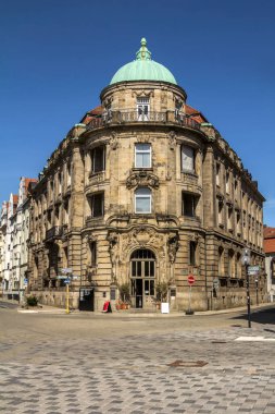 BAYREUTH, GERMANY - 10 Temmuz 2019: Almanya 'nın Yukarı Franconia bölgesindeki Bayreuth, Bavyera kentindeki tarihi bina manzarası