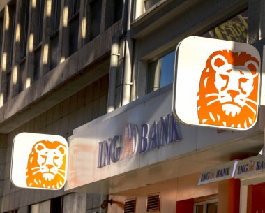 Ankara, Türkiye: ING Grubu Hollanda kökenli küresel bir finans kurumu, bu işaret Rotterdam 'da bir duvarda yer alıyor