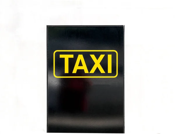 Sinal Táxi Amarelo Fundo Preto Isolado — Fotografia de Stock