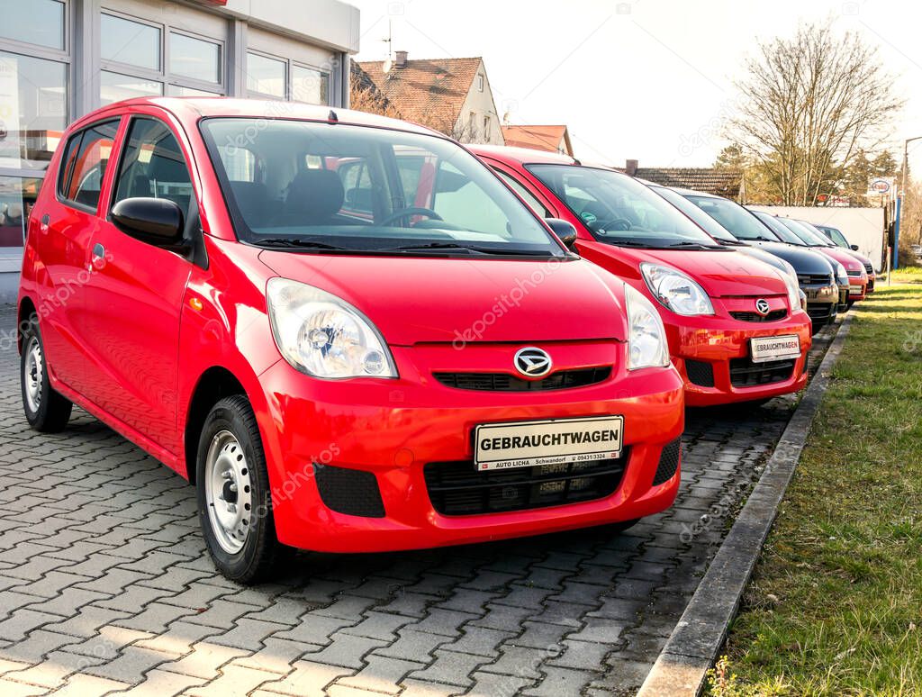Schwandorf, GERMANY-March23, 19: Daihatsu brand cars in row at the dealership in Schwandorf