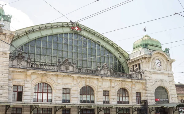 Basilea Suiza Principal Estación Tren Bahnhof Basilea Sbb Tranvías Tránsito —  Fotos de Stock