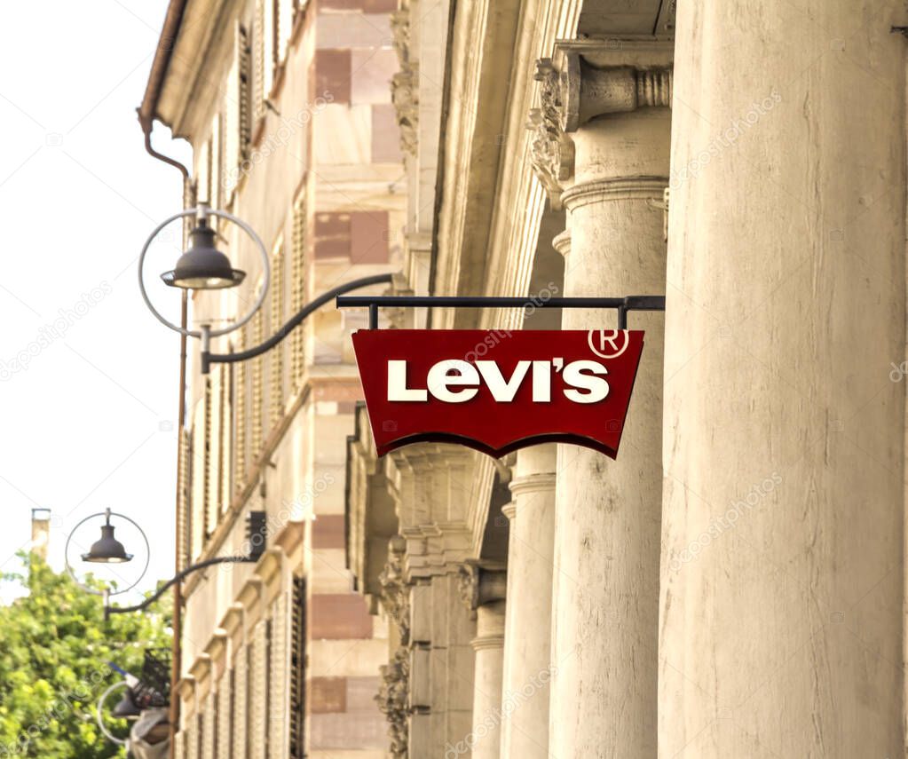 Strasbourg, France: Levi's logo on Levi's shop . Levi's is an american company known worldwide