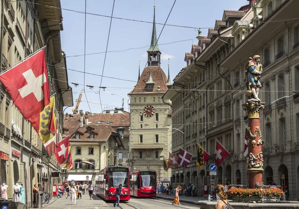 Pohled Staré Město Bern Unesco Světového Dědictví Populární Nákupní Ulice Royalty Free Stock Obrázky