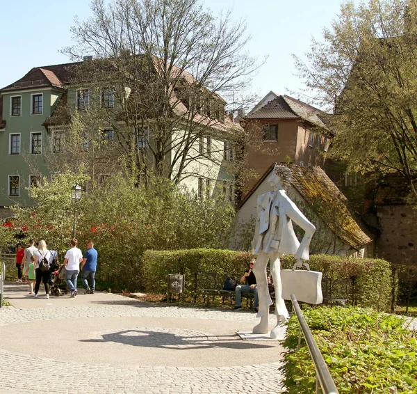 Ansbach Germania Apr 2018 Veduta Panoramica Del Centro Storico Scultura — Foto Stock