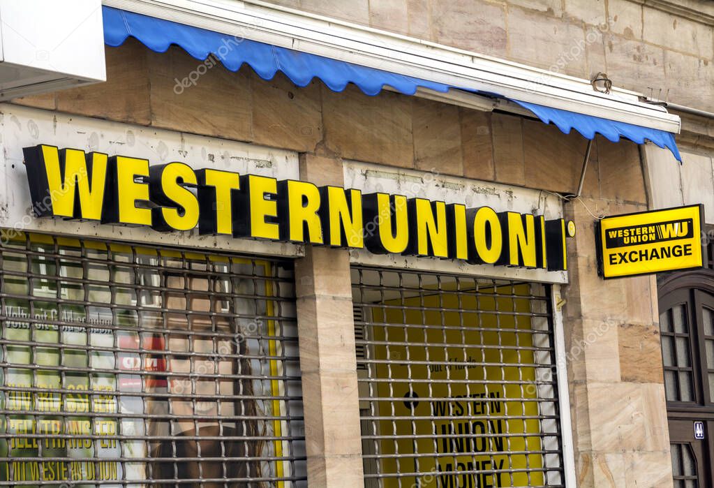 Furth, Germany : Logo of Western Union. The Western Union Company is an American financial services and communications company