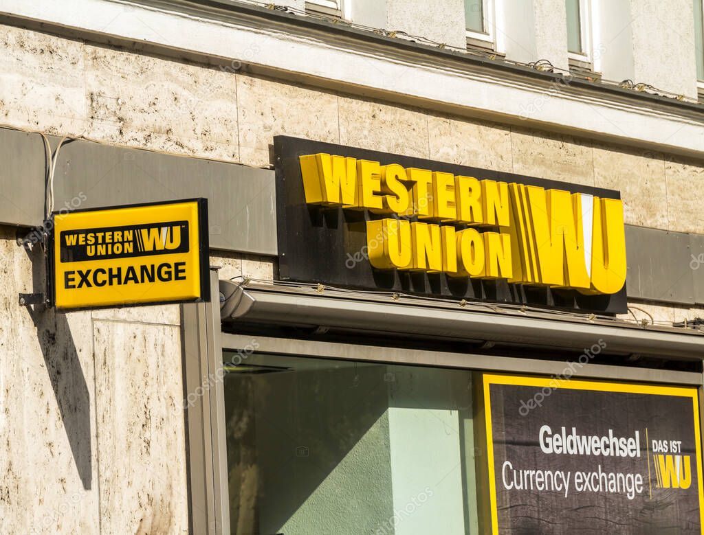 Furth, Germany : Logo of Western Union. The Western Union Company is an American financial services and communications company