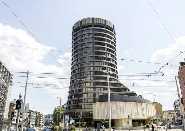 Basel, SWitzERLAND: Uluslararası Yerleşim Bankası BIS, 1903 yılından beri Basel 'de faaliyet gösteren 60 merkez bankasına ait uluslararası finans kuruluşunun kulesi..