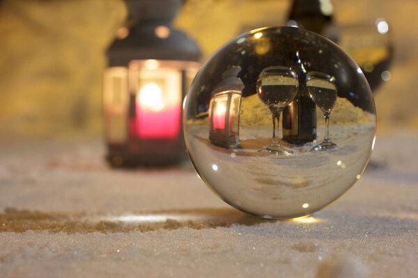 Photos in honor of the holiday of Valentine's Day Footage shot through the scope ,Russia date: 07.01.2019 years, the photograph depicts the snow, candle, Bakaly 