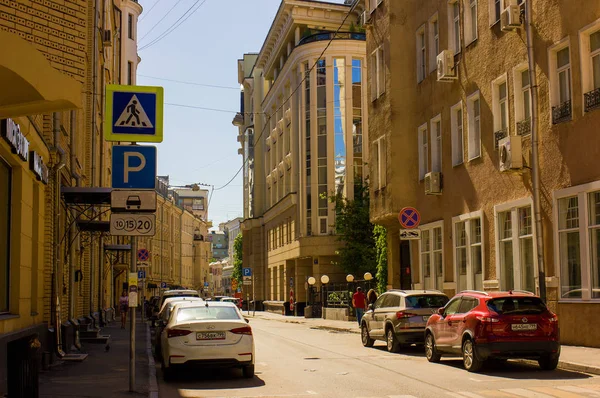 Красивая Архитектура Центре Москвы Фото Взято Городской Улице Метро Лубянка — стоковое фото