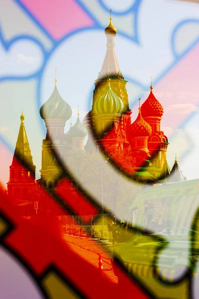 Die Sehenswürdigkeiten Von Moskau Spiegelbild Der Schaufenster Foto Aufgenommen Auf — Stockfoto