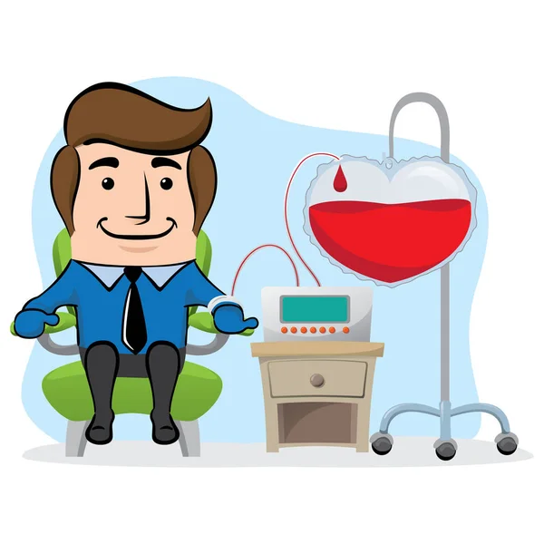 Ilustrasi Seorang Maskot Kantor Eksekutif Menyumbangkan Darah Ideal Untuk Meningkatkan - Stok Vektor