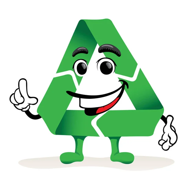 Resimde Yeşil Bir Karakter Maskot Geri Dönüşüm Ekoloji Sürdürülebilirlik Eğitim — Stok Vektör
