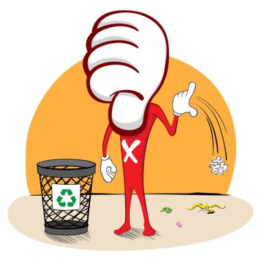 NOTLIKE maskot, çöp yerine yere çöp atma. Sokaklarda dalga yanlış bir tutum örneği. Kataloglar, bilgilendirme ve eğitim için ideal